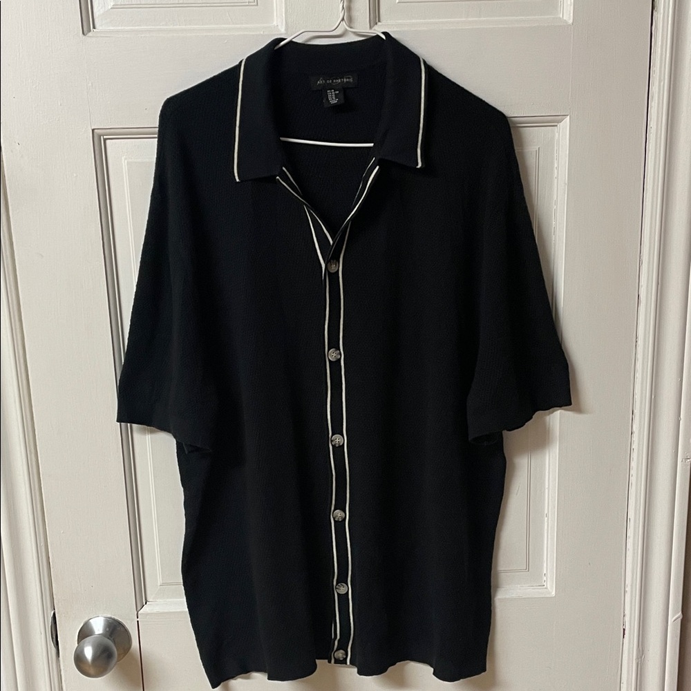 Art of Rhetoric black button front short sleeve sweater collar shirt men’s XL